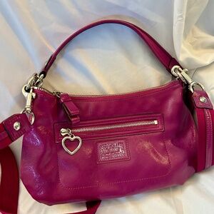 Coach over shoulder or crossbody purse magenta shoulder patent leather w charms